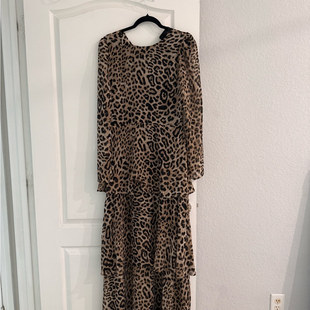 Leopard Print Tiered Maxi Dress - Tan & Black